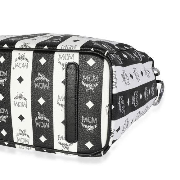 MCM Black & White Striped Visetos Large Reversible Tote - Picture 5 of 7